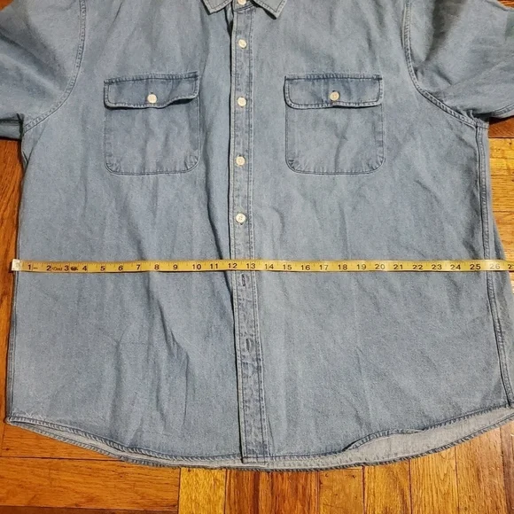 Customized Version Mens Denim Button Down Oversized Shirt Light Blue Wash Sz 2XL - Picture 10 of 12